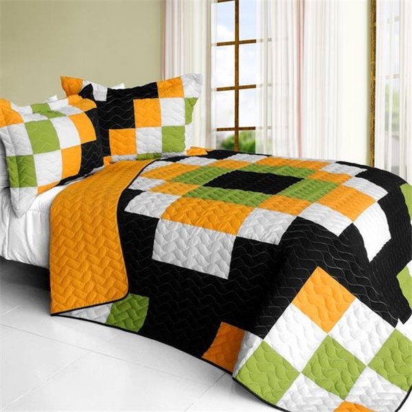 Furnorama Ray of Light - 3 Pieces Vermicelli - Quilted Patchwork Quilt Set  Full & Queen Size - Green FU383021